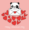 valentine card with cute panda and hearts love vector image