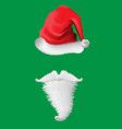 realistic santa red hat beard on green background vector image