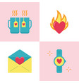 valentine day romantic icon set in flat style vector image
