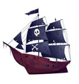 cartoon pirate ship boat with black sails vector image