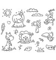 cute outlined jungle animals collection vector image