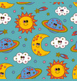 seamless pattern with funny sun moon planet c vector image vector image