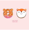 watercolor animal donut cute vector image