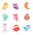 cute cartoon colorful owls set lovely owlets vector image