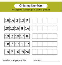 Ordering numbers worksheet arrange numbers Vector Image