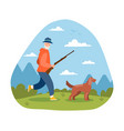 Cartoon Hunter With Rifle And Hunting Dog Vector Image