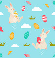 holiday bright pattern with cute easter rabbits vector image
