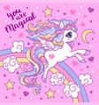 beautiful unicorn with a rainbow on pink vector image