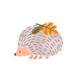 cute cartoon hedgehog with leaves on needles vector image