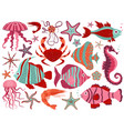 coral reef underwater animals set vector image