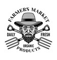 farmer head in straw hat and two crossed farming vector image