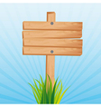 wooden sign with grass over blue background vector image