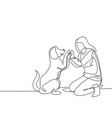 pet care concept one line drawing young happy vector image