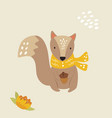 cute squirrel in a scarf with acorn forest animal vector image vector image