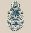 a pirate skull with vintage anchor vector image vector image