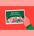 merry christmas card hand holding friend photo vector image vector image