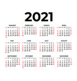 calendar for 2021 on white background vector image vector image