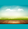nature background with wooden deck in front vector image