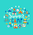 summer camp with a lot of camping equipment vector image vector image