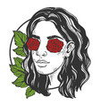 woman with eye roses engraving vector image