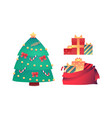 cartoon christmas tree present boxes in bag vector image vector image