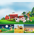 set different farm scenes with animal vector image