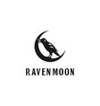 simple black raven crow moon crescent logo design vector image