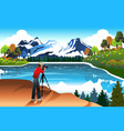 photographer taking picture of a beautiful nature vector image