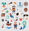 set of pirates cartoon stickers adventures vector image