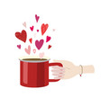 valentines day woman hand holding red cup latte vector image