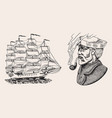 nautical sailing ship in sea captain vector image