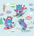 winter skii pattern design with fun monsters vector image vector image