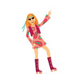 woman dancing disco in 70s style clothes vector image