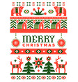 merry christmas folk art deer forest greeting card vector image
