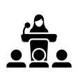 public speaking icon female person on podium vector image