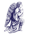 angel prays on his knees religious symbol vector image