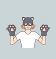 funny woman in kitten mask demonstrates hands vector image