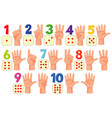 Counting numbers with hands and dots on white Vector Image