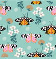 seamless pattern with moths flowers butterfly vector image
