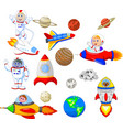 cartoon astronaut with spaceship collection set vector image