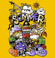 with hand drawn doodle cute monster and summer vector image vector image
