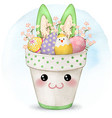 watercolor cute bunny pot full of decorated eggs vector image