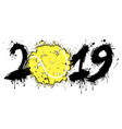abstract number 2019 and a tennis ball from blots vector image vector image