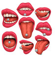 mouth with pircing set vector image vector image