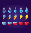 game icons of heart lightning and potion bottle vector image