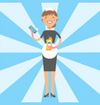 Housewife girl and home cleaning equipment icon photo