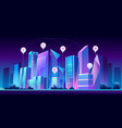 smart city and infographic icons at night vector image