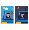 office man driving car in morning and night worke vector image