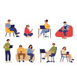 people surfing internet woman man using vector image vector image
