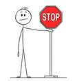 cartoon man or businessman holding red stop vector image vector image